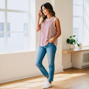 Kismet Pink and White Striped Tank Top
